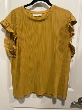 SFERA Mustard Ruffle Sleeve Pleated Top